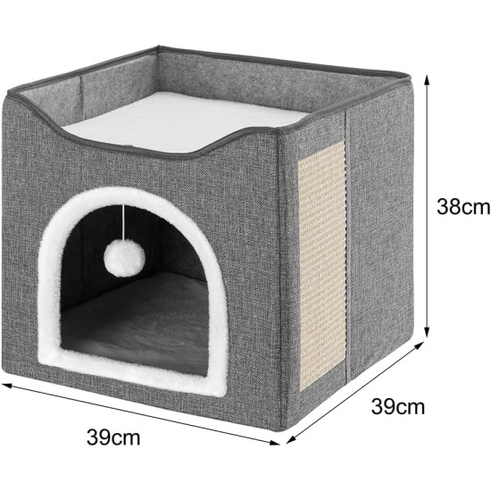 BAKAJI Foldable Cat House with Large Entrance, House for Pets, Cat Scratching Post Made of Warm and Padded Polyester, Non-Slip Base, 42 x 42 x 33 cm (Green) BAKAJI Foldable Cat House with Large Entrance, House for Pets, Cat Scratching Post Made of Warm and Padded Polyester, Non-Slip Base, 42 x 42 x 33 cm (Green)