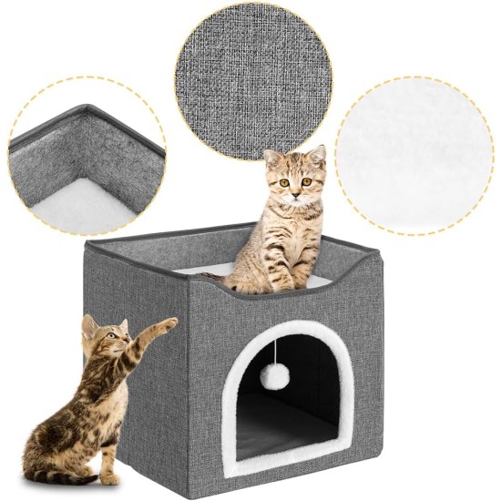 BAKAJI Foldable Cat House with Large Entrance, House for Pets, Cat Scratching Post Made of Warm and Padded Polyester, Non-Slip Base, 42 x 42 x 33 cm (Green) BAKAJI Foldable Cat House with Large Entrance, House for Pets, Cat Scratching Post Made of Warm and Padded Polyester, Non-Slip Base, 42 x 42 x 33 cm (Green)