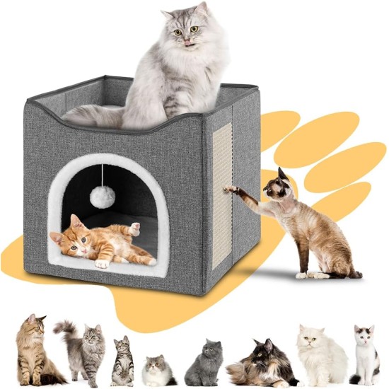 BAKAJI Foldable Cat House with Large Entrance, House for Pets, Cat Scratching Post Made of Warm and Padded Polyester, Non-Slip Base, 42 x 42 x 33 cm (Green) BAKAJI Foldable Cat House with Large Entrance, House for Pets, Cat Scratching Post Made of Warm and Padded Polyester, Non-Slip Base, 42 x 42 x 33 cm (Green)