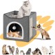 BAKAJI Foldable Cat House with Large Entrance, House for Pets, Cat Scratching Post Made of Warm and Padded Polyester, Non-Slip Base, 42 x 42 x 33 cm (Green) BAKAJI Foldable Cat House with Large Entrance, House for Pets, Cat Scratching Post Made of Warm and Padded Polyester, Non-Slip Base, 42 x 42 x 33 cm (Green)