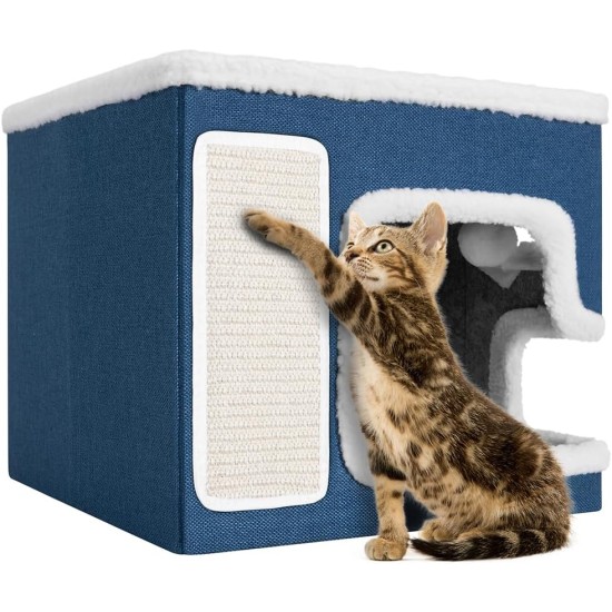 BAKAJI Foldable Cat House with Large Entrance, House for Pets, Cat Scratching Post Made of Warm and Padded Polyester, Non-Slip Base, 42 x 42 x 33 cm (Green) BAKAJI Foldable Cat House with Large Entrance, House for Pets, Cat Scratching Post Made of Warm and Padded Polyester, Non-Slip Base, 42 x 42 x 33 cm (Green)