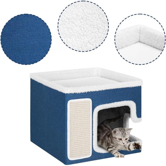 BAKAJI Foldable Cat House with Large Entrance, House for Pets, Cat Scratching Post Made of Warm and Padded Polyester, Non-Slip Base, 42 x 42 x 33 cm (Green) BAKAJI Foldable Cat House with Large Entrance, House for Pets, Cat Scratching Post Made of Warm and Padded Polyester, Non-Slip Base, 42 x 42 x 33 cm (Green)