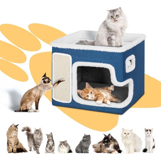 BAKAJI Foldable Cat House with Large Entrance, House for Pets, Cat Scratching Post Made of Warm and Padded Polyester, Non-Slip Base, 42 x 42 x 33 cm (Green) BAKAJI Foldable Cat House with Large Entrance, House for Pets, Cat Scratching Post Made of Warm and Padded Polyester, Non-Slip Base, 42 x 42 x 33 cm (Green)