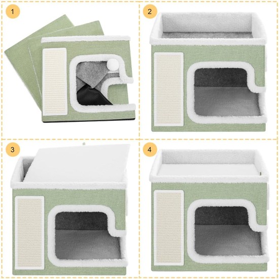 BAKAJI Foldable Cat House with Large Entrance, House for Pets, Cat Scratching Post Made of Warm and Padded Polyester, Non-Slip Base, 42 x 42 x 33 cm (Green) BAKAJI Foldable Cat House with Large Entrance, House for Pets, Cat Scratching Post Made of Warm and Padded Polyester, Non-Slip Base, 42 x 42 x 33 cm (Green)