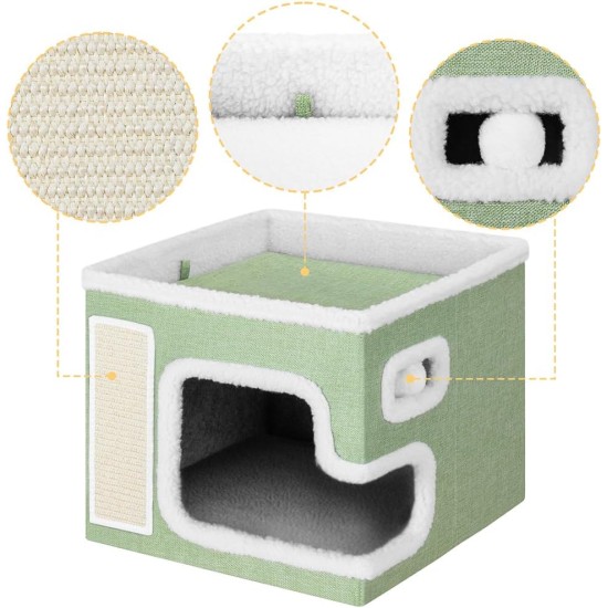 BAKAJI Foldable Cat House with Large Entrance, House for Pets, Cat Scratching Post Made of Warm and Padded Polyester, Non-Slip Base, 42 x 42 x 33 cm (Green) BAKAJI Foldable Cat House with Large Entrance, House for Pets, Cat Scratching Post Made of Warm and Padded Polyester, Non-Slip Base, 42 x 42 x 33 cm (Green)