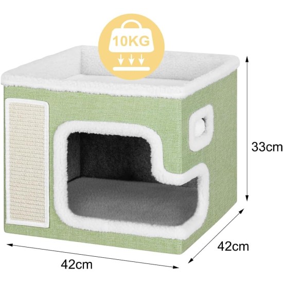 BAKAJI Foldable Cat House with Large Entrance, House for Pets, Cat Scratching Post Made of Warm and Padded Polyester, Non-Slip Base, 42 x 42 x 33 cm (Green) BAKAJI Foldable Cat House with Large Entrance, House for Pets, Cat Scratching Post Made of Warm and Padded Polyester, Non-Slip Base, 42 x 42 x 33 cm (Green)
