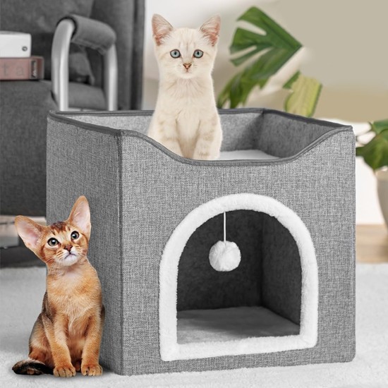 BAKAJI Foldable Cat House with Large Entrance, House for Pets, Cat Scratching Post Made of Warm and Padded Polyester, Non-Slip Base, 42 x 42 x 33 cm (Green) BAKAJI Foldable Cat House with Large Entrance, House for Pets, Cat Scratching Post Made of Warm and Padded Polyester, Non-Slip Base, 42 x 42 x 33 cm (Green)