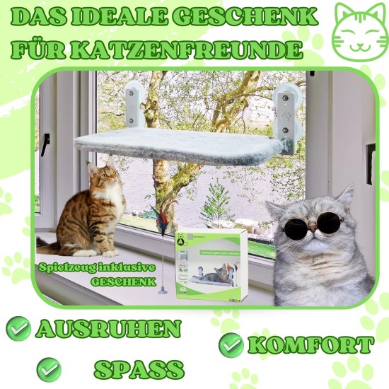 BECISPER - Cat Hammock for Window, Cat Hammock for Wall, Cat Bed for Window, Cat Hammock with Suction Cup, Cat Hammock Without Cable, with Toy Included BECISPER - Cat Hammock for Window, Cat Hammock for Wall, Cat Bed for Window, Cat Hammock with Suction Cup, Cat Hammock Without Cable, with Toy Included