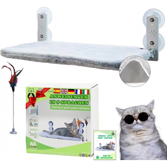 BECISPER - Cat Hammock for Window, Cat Hammock for Wall, Cat Bed for Window, Cat Hammock with Suction Cup, Cat Hammock Without Cable, with Toy Included BECISPER - Cat Hammock for Window, Cat Hammock for Wall, Cat Bed for Window, Cat Hammock with Suction Cup, Cat Hammock Without Cable, with Toy Included