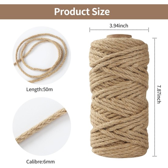 BUCOMTU Sisal Rope for Scratching Post, 6 mm x 50 m, Special Replacement Rope, DIY Craft Material, Home Garden Decoration, Hemp Rope BUCOMTU Sisal Rope for Scratching Post, 6 mm x 50 m, Special Replacement Rope, DIY Craft Material, Home Garden Decoration, Hemp Rope