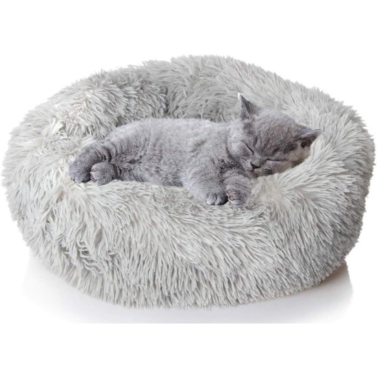 Bed for Cats, Dog Cushion, Fluffy Cat Bed Set with Blanket, Round Cat Bed, Plush Dog Bed, 2 Pieces, Soft Warm Pet Bed + Pet Blanket for Cats and Small Dogs, Light Grey, 50 cm Bed for Cats, Dog Cushion, Fluffy Cat Bed Set with Blanket, Round Cat Bed, Plush Dog Bed, 2 Pieces, Soft Warm Pet Bed + Pet Blanket for Cats and Small Dogs, Light Grey, 50 cm