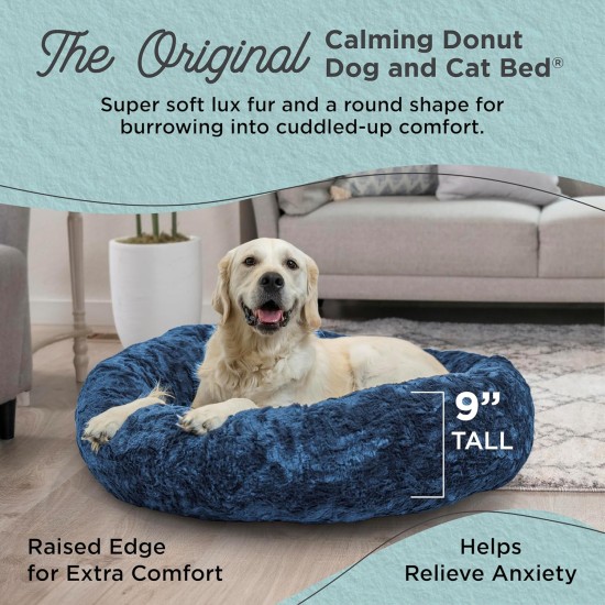 Best Friends by Sheri The Original Calming Donut Deluxe Fur Cat and Dog Bed, Navy, Large, 36" x 36" Best Friends by Sheri The Original Calming Donut Deluxe Fur Cat and Dog Bed, Navy, Large, 36" x 36"
