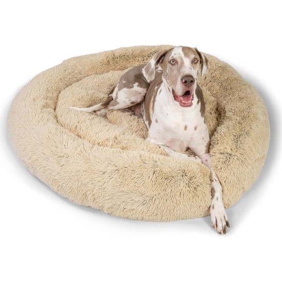 Best Friends by Sheri The Original Calming Donut Deluxe Fur Cat and Dog Bed, Navy, Large, 36" x 36" Best Friends by Sheri The Original Calming Donut Deluxe Fur Cat and Dog Bed, Navy, Large, 36" x 36"