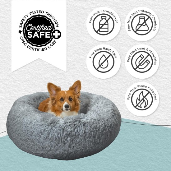 Best Friends by Sheri The Original Calming Donut Deluxe Fur Cat and Dog Bed, Navy, Large, 36" x 36" Best Friends by Sheri The Original Calming Donut Deluxe Fur Cat and Dog Bed, Navy, Large, 36" x 36"
