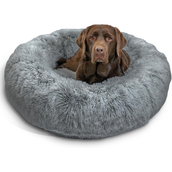 Best Friends by Sheri The Original Calming Donut Deluxe Fur Cat and Dog Bed, Navy, Large, 36" x 36" Best Friends by Sheri The Original Calming Donut Deluxe Fur Cat and Dog Bed, Navy, Large, 36" x 36"
