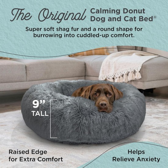 Best Friends by Sheri The Original Calming Donut Deluxe Fur Cat and Dog Bed, Navy, Large, 36" x 36" Best Friends by Sheri The Original Calming Donut Deluxe Fur Cat and Dog Bed, Navy, Large, 36" x 36"