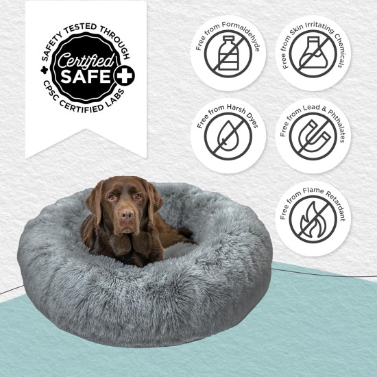 Best Friends by Sheri The Original Calming Donut Deluxe Fur Cat and Dog Bed, Navy, Large, 36" x 36" Best Friends by Sheri The Original Calming Donut Deluxe Fur Cat and Dog Bed, Navy, Large, 36" x 36"