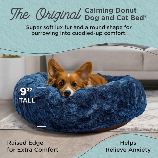 Best Friends by Sheri The Original Calming Donut Deluxe Fur Cat and Dog Bed, Navy, Large, 36" x 36" Best Friends by Sheri The Original Calming Donut Deluxe Fur Cat and Dog Bed, Navy, Large, 36" x 36"