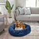 Best Friends by Sheri The Original Calming Donut Deluxe Fur Cat and Dog Bed, Navy, Large, 36" x 36"