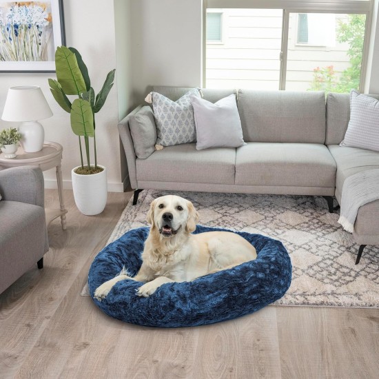Best Friends by Sheri The Original Calming Donut Deluxe Fur Cat and Dog Bed, Navy, Large, 36" x 36" Best Friends by Sheri The Original Calming Donut Deluxe Fur Cat and Dog Bed, Navy, Large, 36" x 36"
