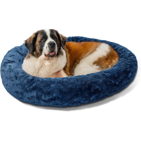 Best Friends by Sheri The Original Calming Donut Deluxe Fur Cat and Dog Bed, Navy, Large, 36" x 36" Best Friends by Sheri The Original Calming Donut Deluxe Fur Cat and Dog Bed, Navy, Large, 36" x 36"