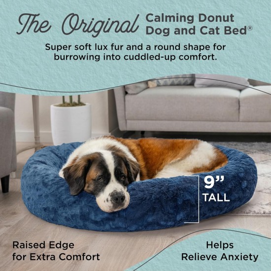 Best Friends by Sheri The Original Calming Donut Deluxe Fur Cat and Dog Bed, Navy, Large, 36" x 36" Best Friends by Sheri The Original Calming Donut Deluxe Fur Cat and Dog Bed, Navy, Large, 36" x 36"