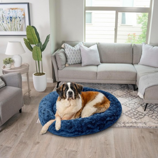 Best Friends by Sheri The Original Calming Donut Deluxe Fur Cat and Dog Bed, Navy, Large, 36" x 36" Best Friends by Sheri The Original Calming Donut Deluxe Fur Cat and Dog Bed, Navy, Large, 36" x 36"
