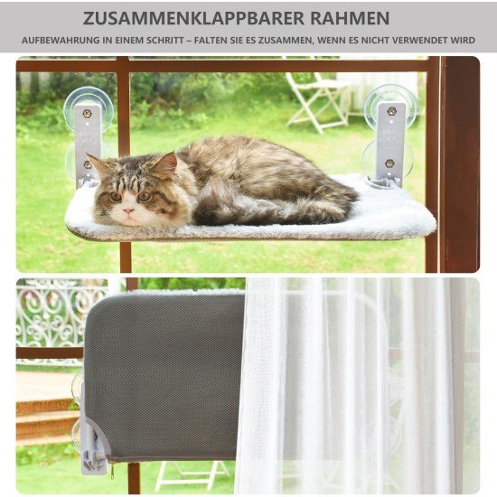 Bibykivn Cat Bed Window Foldable Hammock for Large Cats with Sturdy Suction Cups (Grey Plush + Mesh, 52 x 30 cm) Bibykivn Cat Bed Window Foldable Hammock for Large Cats with Sturdy Suction Cups (Grey Plush + Mesh, 52 x 30 cm)