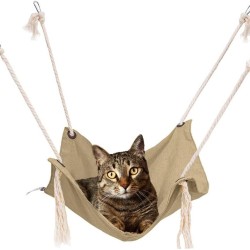 Breathable Pet Cage Hammock - Hanging Cat Bed with Metal Carabiners and Tassels, Suitable for Kittens, Rabbits, Small Dogs (Khaki) Breathable Pet Cage Hammock - Hanging Cat Bed with Metal Carabiners and Tassels, Suitable for Kittens, Rabbits, Small Dogs (Khaki)