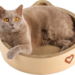 CASALOBA Cat Basket for Sleeping, Scratching and Playing, Durable Cat Scratching Board Made of Premium Corrugated Cardboard in Modern Cat Head Shape, 3-in-1 Cat Toy, Scratching Furniture and Sleeping CASALOBA Cat Basket for Sleeping, Scratching and Playing, Durable Cat Scratching Board Made of Premium Corrugated Cardboard in Modern Cat Head Shape, 3-in-1 Cat Toy, Scratching Furniture and Sleeping