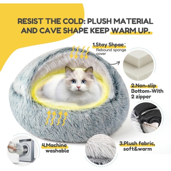 CATISM Cat Bed Washable Cat Sleeping Place for Cats Plush Pet Cat Pillow Cat Cushion Fluffy Kitten Puppy Cuddly Bed Pet Bed Grey CATISM Cat Bed Washable Cat Sleeping Place for Cats Plush Pet Cat Pillow Cat Cushion Fluffy Kitten Puppy Cuddly Bed Pet Bed Grey