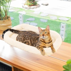 CATISM Foldable Cat Hammock with Cushion up to 20 kg, 52 x 30 cm Window Seats for Cats, Washable Double-Sided Fabric Cushion, Cat Window Lounger, Window Sill Cat Lounger, Beige CATISM Foldable Cat Hammock with Cushion up to 20 kg, 52 x 30 cm Window Seats for Cats, Washable Double-Sided Fabric Cushion, Cat Window Lounger, Window Sill Cat Lounger, Beige