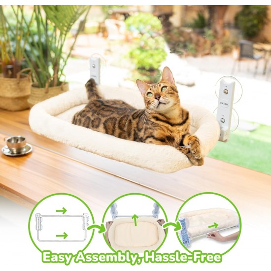 CATISM Foldable Cat Hammock with Cushion up to 20 kg, 52 x 30 cm Window Seats for Cats, Washable Double-Sided Fabric Cushion, Cat Window Lounger, Window Sill Cat Lounger, Beige CATISM Foldable Cat Hammock with Cushion up to 20 kg, 52 x 30 cm Window Seats for Cats, Washable Double-Sided Fabric Cushion, Cat Window Lounger, Window Sill Cat Lounger, Beige