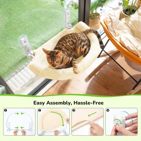 CATISM Foldable Cat Hammock with Cushion up to 20 kg, 52 x 30 cm Window Seats for Cats, Washable Double-Sided Fabric Cushion, Cat Window Lounger, Window Sill Cat Lounger, Beige CATISM Foldable Cat Hammock with Cushion up to 20 kg, 52 x 30 cm Window Seats for Cats, Washable Double-Sided Fabric Cushion, Cat Window Lounger, Window Sill Cat Lounger, Beige