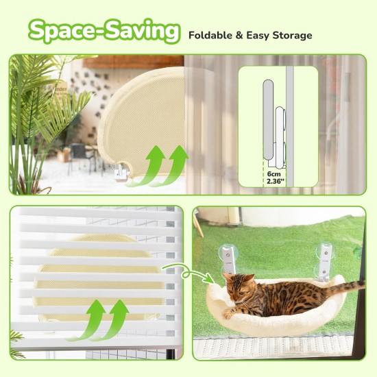 CATISM Foldable Cat Hammock with Cushion up to 20 kg, 52 x 30 cm Window Seats for Cats, Washable Double-Sided Fabric Cushion, Cat Window Lounger, Window Sill Cat Lounger, Beige CATISM Foldable Cat Hammock with Cushion up to 20 kg, 52 x 30 cm Window Seats for Cats, Washable Double-Sided Fabric Cushion, Cat Window Lounger, Window Sill Cat Lounger, Beige