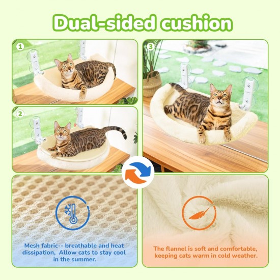 CATISM Foldable Cat Hammock with Cushion up to 20 kg, 52 x 30 cm Window Seats for Cats, Washable Double-Sided Fabric Cushion, Cat Window Lounger, Window Sill Cat Lounger, Beige CATISM Foldable Cat Hammock with Cushion up to 20 kg, 52 x 30 cm Window Seats for Cats, Washable Double-Sided Fabric Cushion, Cat Window Lounger, Window Sill Cat Lounger, Beige