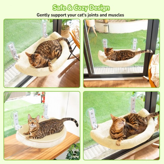 CATISM Foldable Cat Hammock with Cushion up to 20 kg, 52 x 30 cm Window Seats for Cats, Washable Double-Sided Fabric Cushion, Cat Window Lounger, Window Sill Cat Lounger, Beige CATISM Foldable Cat Hammock with Cushion up to 20 kg, 52 x 30 cm Window Seats for Cats, Washable Double-Sided Fabric Cushion, Cat Window Lounger, Window Sill Cat Lounger, Beige