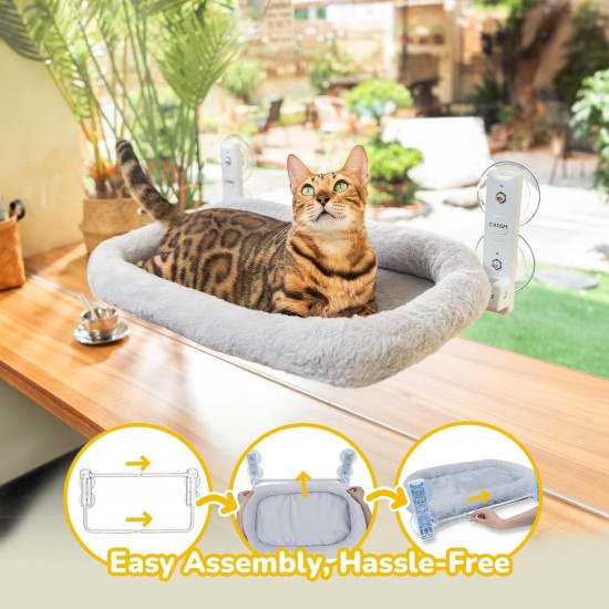 CATISM Foldable Cat Hammock with Cushion up to 20 kg, 52 x 30 cm Window Seats for Cats, Washable Double-Sided Fabric Cushion, Cat Window Lounger, Window Sill Cat Lounger, Beige CATISM Foldable Cat Hammock with Cushion up to 20 kg, 52 x 30 cm Window Seats for Cats, Washable Double-Sided Fabric Cushion, Cat Window Lounger, Window Sill Cat Lounger, Beige