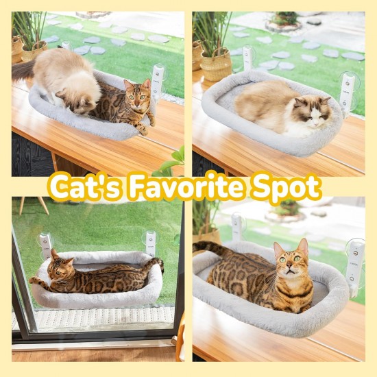 CATISM Foldable Cat Hammock with Cushion up to 20 kg, 52 x 30 cm Window Seats for Cats, Washable Double-Sided Fabric Cushion, Cat Window Lounger, Window Sill Cat Lounger, Beige CATISM Foldable Cat Hammock with Cushion up to 20 kg, 52 x 30 cm Window Seats for Cats, Washable Double-Sided Fabric Cushion, Cat Window Lounger, Window Sill Cat Lounger, Beige