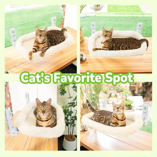 CATISM Foldable Cat Hammock with Cushion up to 20 kg, 52 x 30 cm Window Seats for Cats, Washable Double-Sided Fabric Cushion, Cat Window Lounger, Window Sill Cat Lounger, Beige CATISM Foldable Cat Hammock with Cushion up to 20 kg, 52 x 30 cm Window Seats for Cats, Washable Double-Sided Fabric Cushion, Cat Window Lounger, Window Sill Cat Lounger, Beige