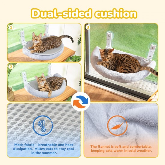 CATISM Foldable Cat Hammock with Cushion up to 20 kg, 52 x 30 cm Window Seats for Cats, Washable Double-Sided Fabric Cushion, Cat Window Lounger, Window Sill Cat Lounger, Beige CATISM Foldable Cat Hammock with Cushion up to 20 kg, 52 x 30 cm Window Seats for Cats, Washable Double-Sided Fabric Cushion, Cat Window Lounger, Window Sill Cat Lounger, Beige