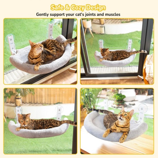 CATISM Foldable Cat Hammock with Cushion up to 20 kg, 52 x 30 cm Window Seats for Cats, Washable Double-Sided Fabric Cushion, Cat Window Lounger, Window Sill Cat Lounger, Beige CATISM Foldable Cat Hammock with Cushion up to 20 kg, 52 x 30 cm Window Seats for Cats, Washable Double-Sided Fabric Cushion, Cat Window Lounger, Window Sill Cat Lounger, Beige