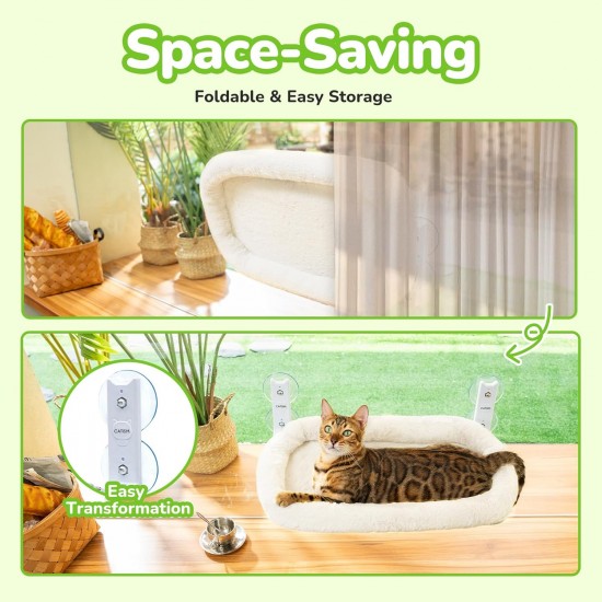 CATISM Foldable Cat Hammock with Cushion up to 20 kg, 52 x 30 cm Window Seats for Cats, Washable Double-Sided Fabric Cushion, Cat Window Lounger, Window Sill Cat Lounger, Beige CATISM Foldable Cat Hammock with Cushion up to 20 kg, 52 x 30 cm Window Seats for Cats, Washable Double-Sided Fabric Cushion, Cat Window Lounger, Window Sill Cat Lounger, Beige