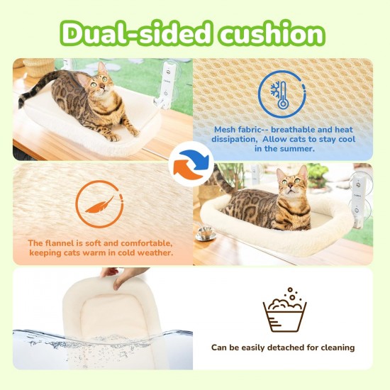 CATISM Foldable Cat Hammock with Cushion up to 20 kg, 52 x 30 cm Window Seats for Cats, Washable Double-Sided Fabric Cushion, Cat Window Lounger, Window Sill Cat Lounger, Beige CATISM Foldable Cat Hammock with Cushion up to 20 kg, 52 x 30 cm Window Seats for Cats, Washable Double-Sided Fabric Cushion, Cat Window Lounger, Window Sill Cat Lounger, Beige