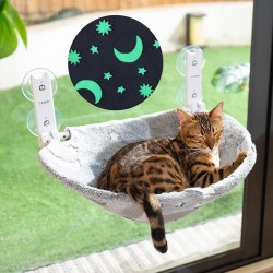 CATISM Foldable Cat Hammock with Luminous Stars and Moon, Up to 20 kg, Cat Window Lounger, Window Seats with Strong Suction Cups, Washable Fabric, Luminous Cat Bed for Cat (50 x 36.5 cm) CATISM Foldable Cat Hammock with Luminous Stars and Moon, Up to 20 kg, Cat Window Lounger, Window Seats with Strong Suction Cups, Washable Fabric, Luminous Cat Bed for Cat (50 x 36.5 cm)