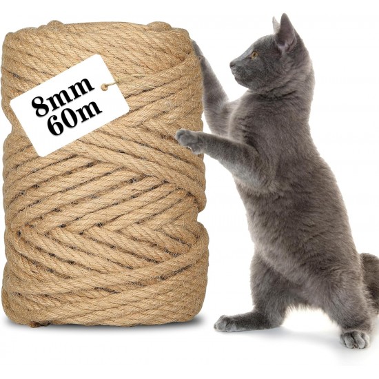 CIOXSOIO Sisal Rope for Scratching Post, 8 mm x 60 m, Natural Sisal Cord for DIY Cats, Scratching Rope, Decoration Household, Garden, Crafts CIOXSOIO Sisal Rope for Scratching Post, 8 mm x 60 m, Natural Sisal Cord for DIY Cats, Scratching Rope, Decoration Household, Garden, Crafts