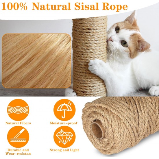 CIOXSOIO Sisal Rope for Scratching Post, 8 mm x 60 m, Natural Sisal Cord for DIY Cats, Scratching Rope, Decoration Household, Garden, Crafts CIOXSOIO Sisal Rope for Scratching Post, 8 mm x 60 m, Natural Sisal Cord for DIY Cats, Scratching Rope, Decoration Household, Garden, Crafts