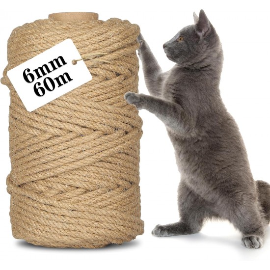 CIOXSOIO Sisal Rope for Scratching Post, 8 mm x 60 m, Natural Sisal Cord for DIY Cats, Scratching Rope, Decoration Household, Garden, Crafts CIOXSOIO Sisal Rope for Scratching Post, 8 mm x 60 m, Natural Sisal Cord for DIY Cats, Scratching Rope, Decoration Household, Garden, Crafts