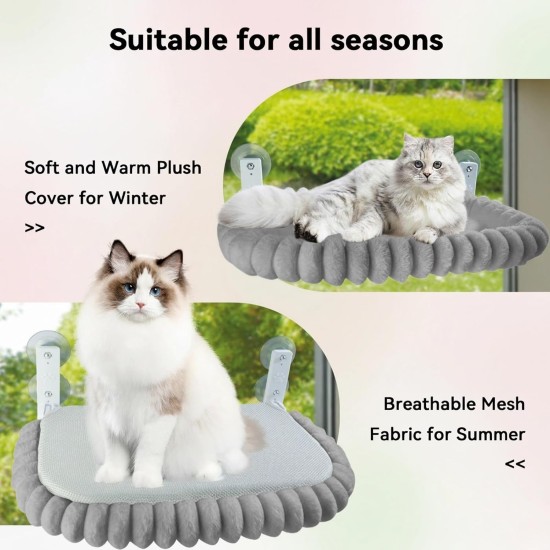 CareCooo Cat Window Lounger, Cat Hammock Window with Washable Cover, Fluffy Cat Bed, Window Sill with Suction Cups, Sturdy Windowsill Lounger for Cats up to 18 kg, M (52 x 30 cm), Grey CareCooo Cat Window Lounger, Cat Hammock Window with Washable Cover, Fluffy Cat Bed, Window Sill with Suction Cups, Sturdy Windowsill Lounger for Cats up to 18 kg, M (52 x 30 cm), Grey