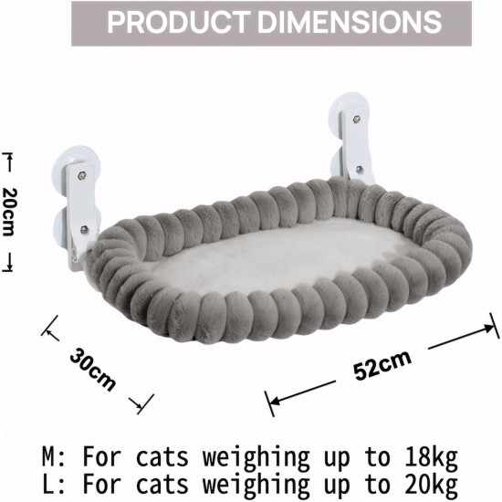 CareCooo Cat Window Lounger, Cat Hammock Window with Washable Cover, Fluffy Cat Bed, Window Sill with Suction Cups, Sturdy Windowsill Lounger for Cats up to 18 kg, M (52 x 30 cm), Grey CareCooo Cat Window Lounger, Cat Hammock Window with Washable Cover, Fluffy Cat Bed, Window Sill with Suction Cups, Sturdy Windowsill Lounger for Cats up to 18 kg, M (52 x 30 cm), Grey